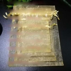 100 stks/partij Goud Organza Sieraden Zakken Trekkoord Zakken Geschenkverpakking Zakken Kerst Bruiloft Zakken & kleine Zakjes-35x50cm,1lot (100 stks)