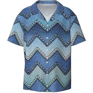 OdDdot Gradiënt Blauw Denim Print Mannen Button Down Shirt Korte Mouw Casual Shirt Voor Mannen Zomer Business Casual Jurk Shirt, Zwart, 3XL