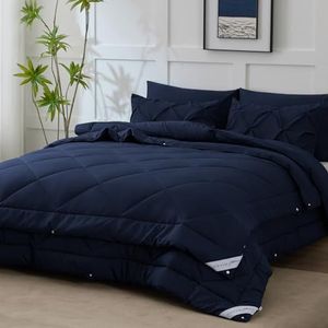 WAVVE Dekbed 240 x 220 cm, 4 seizoenen, 2-delig, donkerblauw, zomerdekbed 240 x 220 cm, 150 g/m² + dekbed voor het hele jaar, 220 x 240, 300 g/m², winterdekbed 450 g/m², ademend dekbed voor vier