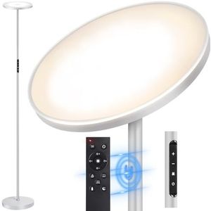Outon Vloerlamp, led, dimbaar, 30 W, 3.000 lumen, moderne vloerlamp, traploos, met 4 kleurtemperaturen, afstandsbediening en touch-bediening, 1-uurs timer, voor woonkamer, slaapkamer, kantoor, zilver