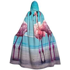 SSIMOO Flamingo Beach Volwassen Party Decoratieve Cape, Volwassen Halloween Hooded Mantel, Cosplay Kostuum Cape