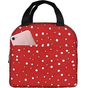 SUHNGE Rode en witte polkadots print licht duurzaam warm houden geïsoleerde lunchbox voor dames en heren, draagtas voor kantoorwerk