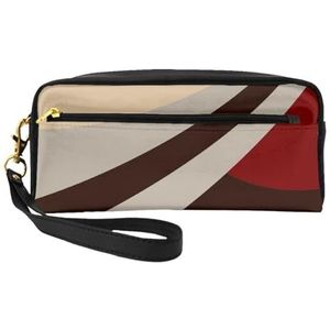 Rood Beige Bruin Modern Ontwerp, Make-uptas Cosmetische Tas Draagbare Reizen Toilettas Lederen Etui Voor Vrouwen Meisjes, zoals afgebeeld, Eén maat