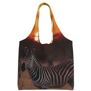 BEEOFICEPENG Schoudertas, Grote Canvas Tote Bag Tote Purse Casual Handtas Herbruikbare Boodschappentassen, Afrika Zonsondergang Zebra Print, zoals afgebeeld, Eén maat