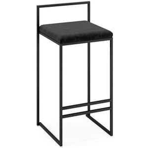 Bar Moderne flanellen barkrukken gestoffeerde zitstoelen, vierkante eetkamerstoel met voetsteun, maximale belasting 200 kg (zwart of grijs) Krukken (Color : Noir, Size : Height 66cm)