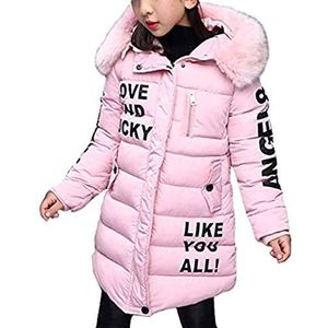 AKAUFENG Jas meisjes met bontcapuchon lang, winterjas meisje met bontmuts bovenkleding kinderjas .., roze, 110