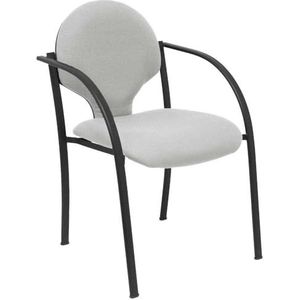 Hellin Set van 2 ergonomische stoelen met vaste armleuningen, stapelbaar en frame in zwart, zitting en rugleuning bekleed met Bali-stof, lichtgrijs