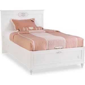Romantisch bed 120 x 200 cm met versierd hoofdeinde, opbergruimte in de binnenruimte en ergonomisch design