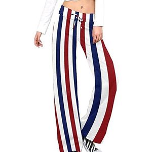 Rode, witte en blauwe strepen yogabroek voor vrouwen casual broek lounge broek trainingspak met trekkoord L
