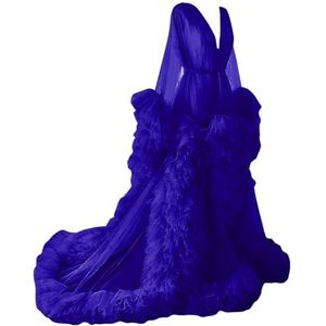 Tule gewaad zwangerschapsjurken voor fotoshoot lange bruiloft bruids zwangere kamerjassen grote maat, koningsblauw, 32