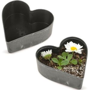 matches21 HOME & HOBBY Weerbestendige hartvormige plantenbakken voor buiten - 2 stuks in 22 cm zwart gemarmerd