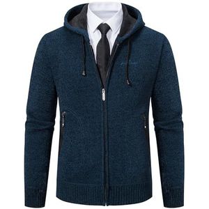 Jinsha Gebreid herenvest, dik vest met doorlopende ritssluiting, opstaande kraag, fleece gevoerd, warme winterjas, Blue Grey, S