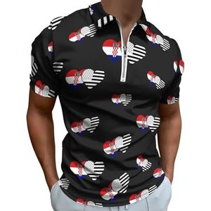 Kroatische En Zwarte Vlag Van De Vlag Half Zip-up Polo Shirts Voor Mannen Slim Fit Korte Mouw T-shirt Sneldrogende Golf Tops Tees XL