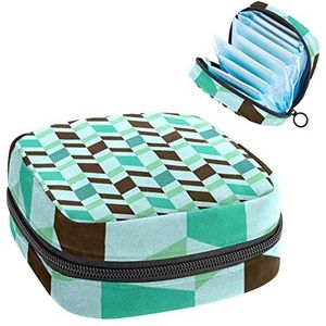 Periode Pouch Draagbare Tampon Opbergtas,Tampon Houder voor Portemonnee Vrouwelijke Product Organizer,groene rhomboid intervein, Meerkleurig, 4.7x6.6x6.6 in/12x17x17 cm