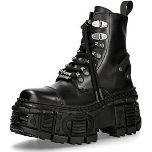 Dames Gothic Punk Platform Combat Laarzen Dikke Hak Vetersluiting En Rits Ronde Neus Mid Kalf Motorlaars,zwart,35 EU