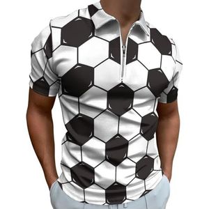 Zwart-wit Voetbal Half Zip-up Poloshirts Voor Mannen Slim Fit Korte Mouw T-shirt Sneldrogende Golf Tops Tees 5XL
