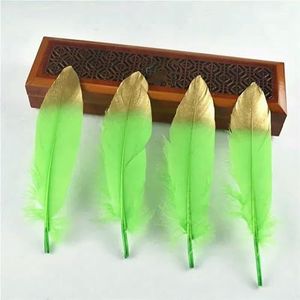 10 stuks goud gedoopte kleurrijke ganzenveren voor knutselen hoeden decoratie dromenvanger sieraden creatie decoratie handgemaakte accessoires-groen goud