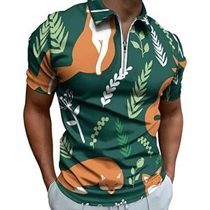Vossen En Bloemen Half Zip-up Polo Shirts Voor Mannen Slim Fit Korte Mouw T-shirt Sneldrogende Golf Tops Tees 6XL