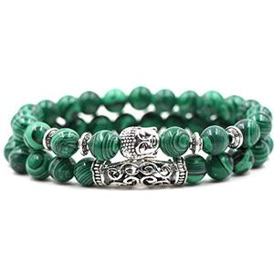 Handgemaakte kralenarmband, Groen Gestreept Malachiet Met Zilverachtige Spacer Chakra Armband Dubbellaags Rekbare Armband Damessieraden Giftre