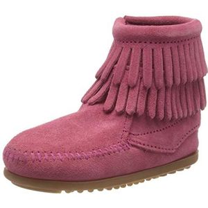 Minnetonka Meisjeslaarzen met zijrits, dubbele franjes, korte schacht, Pink Hot Pink Pink, 27 EU