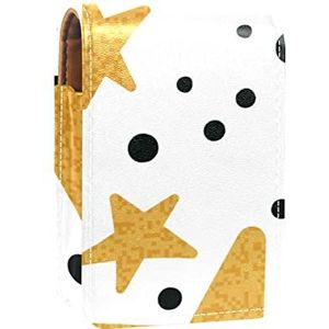 Gouden Hand Getrokken Kerst Draagbare Lipstick Case voor Reizen,Mini Lipstick Opbergdoos met Spiegel voor Vrouwen Dames, Lederen Cosmetische Pouch, Meerkleurig, 9.5x2x7 cm/3.7x0.8x2.7 in