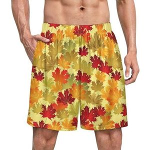 Herfst esdoornbladeren grappige pyjama shorts voor mannen pyjamabroek heren nachtkleding met zakken zacht