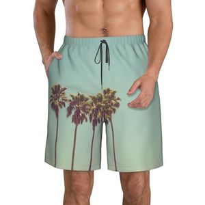 JIAWUJYNB Strandshorts voor heren, met palmboomprint, lichtgewicht, sneldrogend, met trekkoord en zakken, Wit, L