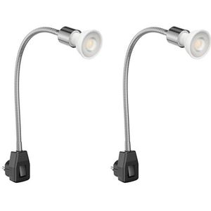 ledscom.de 2 stuks fittinglamp LESCH leeslamp zwanenhals, schakelaar, chroom/zwart LED reflectorlamp 468lm 30° warm wit