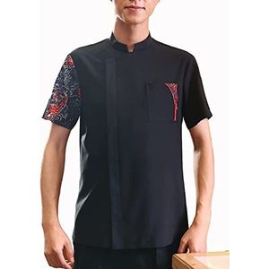 YWUANNMGAZ Zwarte mannen korte mouw chef-kok jas afdrukken patroon chef-kok jas voor hotel restaurant bakkerij fornuis (maat: C (L))