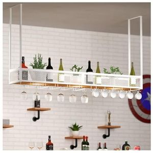 Plafondwijnglasrek, Hangende Metalen Wijnhouderkast, Wijnglasdroogrek Met Licht, Bar Drijvende Plank For Restaurant En Thuisbar, Café (Color : White, Size : 80cm)