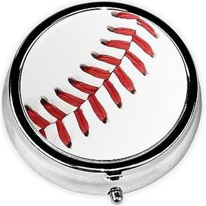 Pillendoos Baseball Lace Close-up Ronde Pil Case 3 Compartiment Geneeskunde Pil Organizer Leuke Pil Organizer Draagbare Reizen Pillendoos Geneeskunde Vitamine Kabeljauw Leverolie Opbergdoos Unieke
