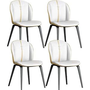 GEIRONV Moderne eetkamerstoelen set van 4, for keuken slaapkamer woonkamer eetkamerstoelen koolstofstalen poot waterdichte lederen zijstoel Eetstoelen (Color : White, Size : 55x58x89cm)