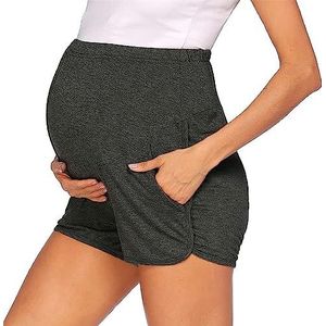 Zwangerschapsshorts, comfortabele broek voor dames, veelzijdige stretch zwangerschapsbroek, effen kleur, buiklift, zwanger kort (grijs, S)