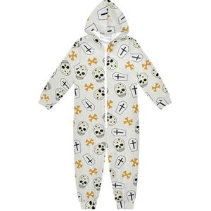 LI ZHI XIN Kinderpyjama met capuchon uit één stuk, jongens en meisjes, jumpsuits voor kinderen, onesie, slaappak, alles-in-één pyjama, winter, warme huisjumpsuit, 5-14 jaar, Halloween skelet