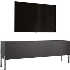 3E 3xE living.com TV-kast antraciet met poten in chroom, A: B: 140 cm, H: 52 cm, D: 32 cm. TV-meubel, tv-tafel, tv-bank