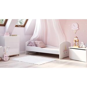 LUK kinderbed met matras, wit | voor kinderkamer | voor een jongen en een meisje | matras, inclusief frame | (Eenhoorn, 140x70)