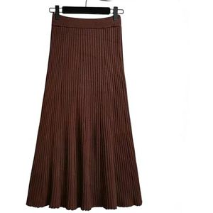 TEidea Dames rokken herfst en winter gebreide A-lijn damesrokken, effen kleur geplooide lange rok, hoge taille midi-rok