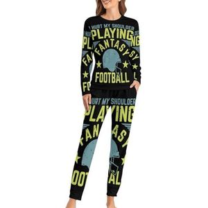 I Hurt My Shoulder Spelen Fantasy Voetbal Zachte Dames Pyjama Lange Mouw Warme Fit Pyjama Loungewear Sets met Zakken 6XL