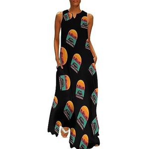 Retro California Beach Surfer dames enkellengte jurk slim fit mouwloze maxi-jurk casual zonnejurk L