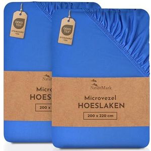 NatureMark Hoeslaken, microvezels, 2 stuks, in vele maten en kleuren (laken 200 x 220 cm, Koningsblauw)