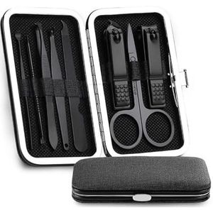 Manicureset, nagelknipperset, Set van 8 roestvrijstalen manicure- en pedicurenagelknippers, veelkleurig(Black)