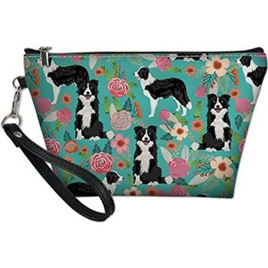 SEANATIVE Border Collie Print Dames Draagbare Waterdichte Make-up Pouch Lederen Cosmetische Tassen Border Houder