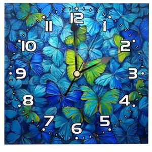 YTYVAGT Wandklokken op batterijen, moderne klokken, vlinder groen en blauw, vierkante stille klok 7.85 inch