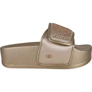 LIU.JO Plateausandalen voor dames, goud, met strass, dikke zool, casual stijl, Roze, 39 EU