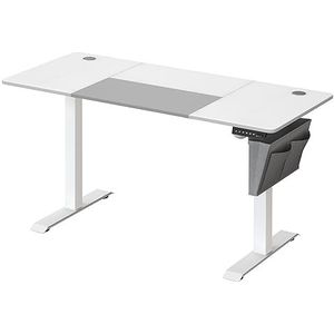 SONGMICS Elektrisch zittend en staand bureau, 60 x 140 x (72-120), in hoogte verstelbare tafel, geheugen 4 hoogtes, tas, stalen frame, dikke bovenkant, zuiver wit en grijs tortelduif LSD016W02