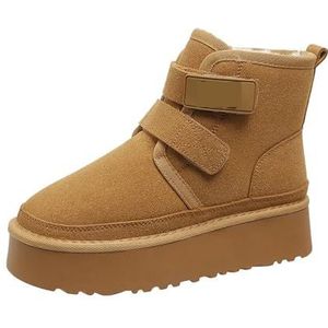 AYWTIUN Sneeuwlaarzen Vrouwen Winter Outdoor Vrouwen Enkellaarzen Dames Pluche Warme Schoenen Klassieke Ultra Platform Koe Suede Harige Haak Loop Platte Booties (Beige, 39)