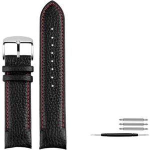 Gebogen Einde Litchi Grain Horlogeband for Casio for EDIFICE for EQB-800BL for EQB500 for EQB501 for EQB900 Lederen Horlogeband 22mm (Color : Black red silver A, Size : EQB 900)