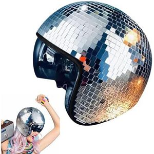 Zilveren discobal hoeden discobal spiegelhoed disco bal emmer hoed voor dj's glitter hoed nieuwigheid party hoed disco decor helmen met intrekbaar vizier DJ Club podium bar party bruiloft dans