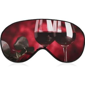 Rozen en glazen rode wijn slaapmasker met verstelbare riem, comfortabel en zacht oogmasker voor slaaplicht, blokkering, lichtgewicht en ademende oogbedekking voor mannen vrouwen