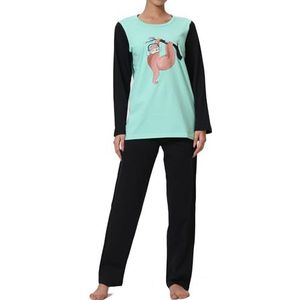 In One Clothing - Meisjespyjama lang, zachte single-jersey van 100% katoen, Turquoise - luiaard met hoofdtelefoon, 176